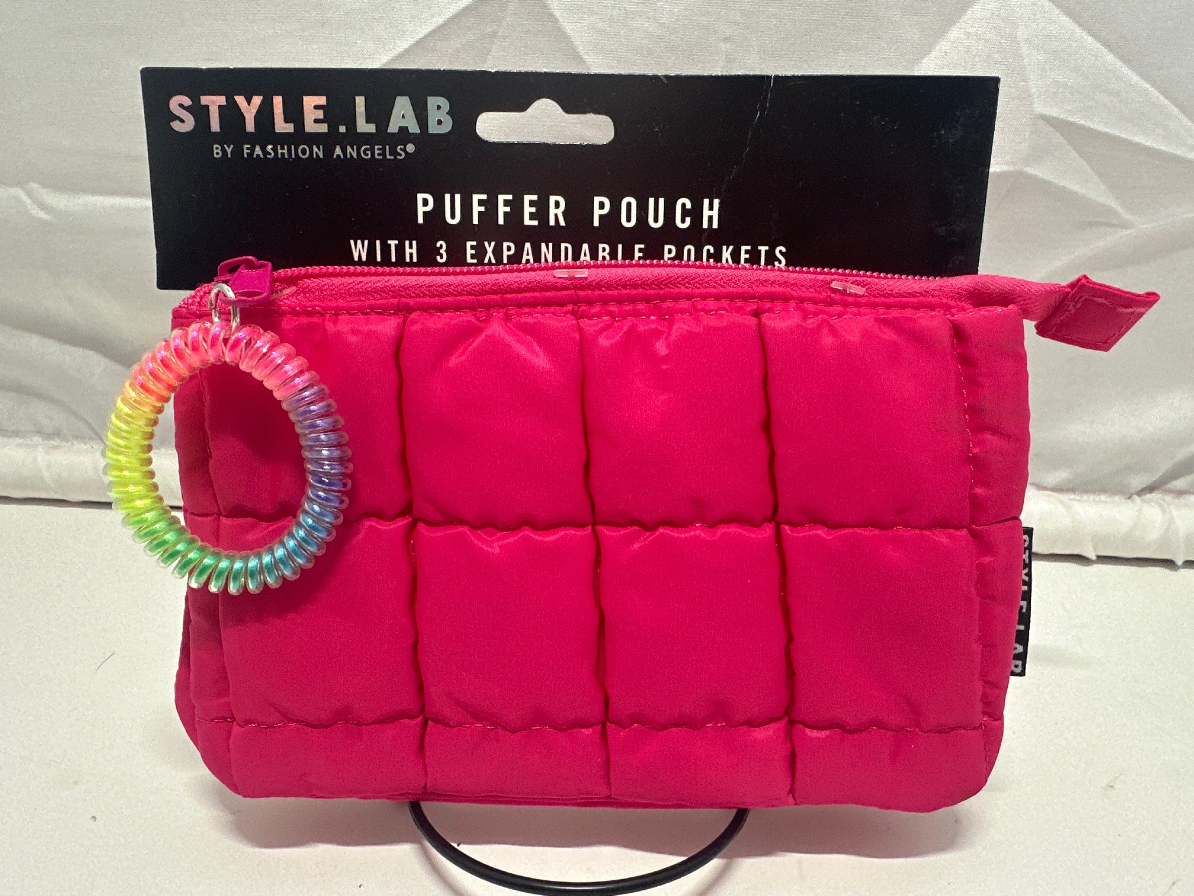 Style Lab By Fashion Angels Hot Pink Puffer Pouch 3 Expandable Pockets Coil Wristlet