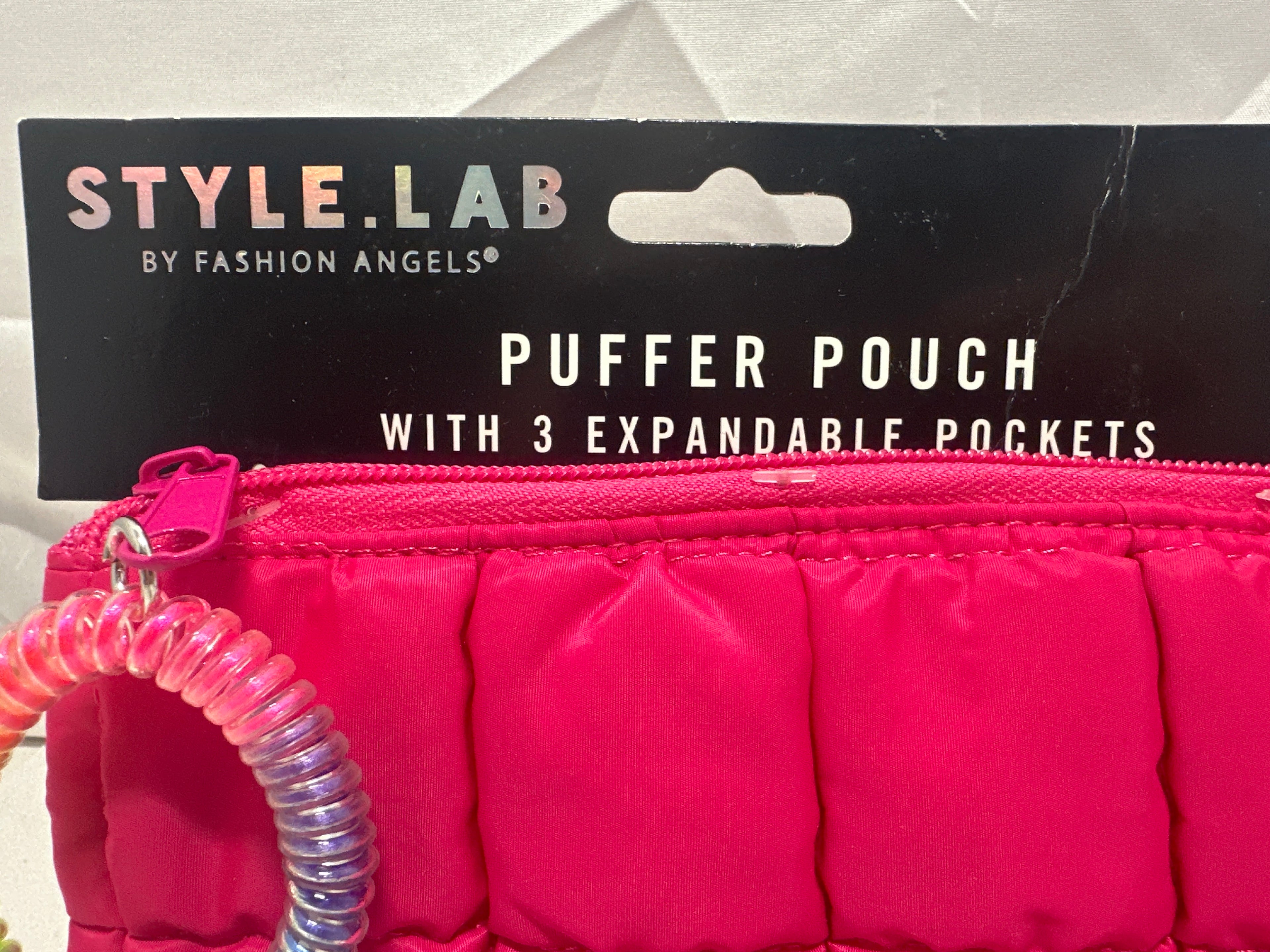Style Lab By Fashion Angels Hot Pink Puffer Pouch 3 Expandable Pockets Coil Wristlet