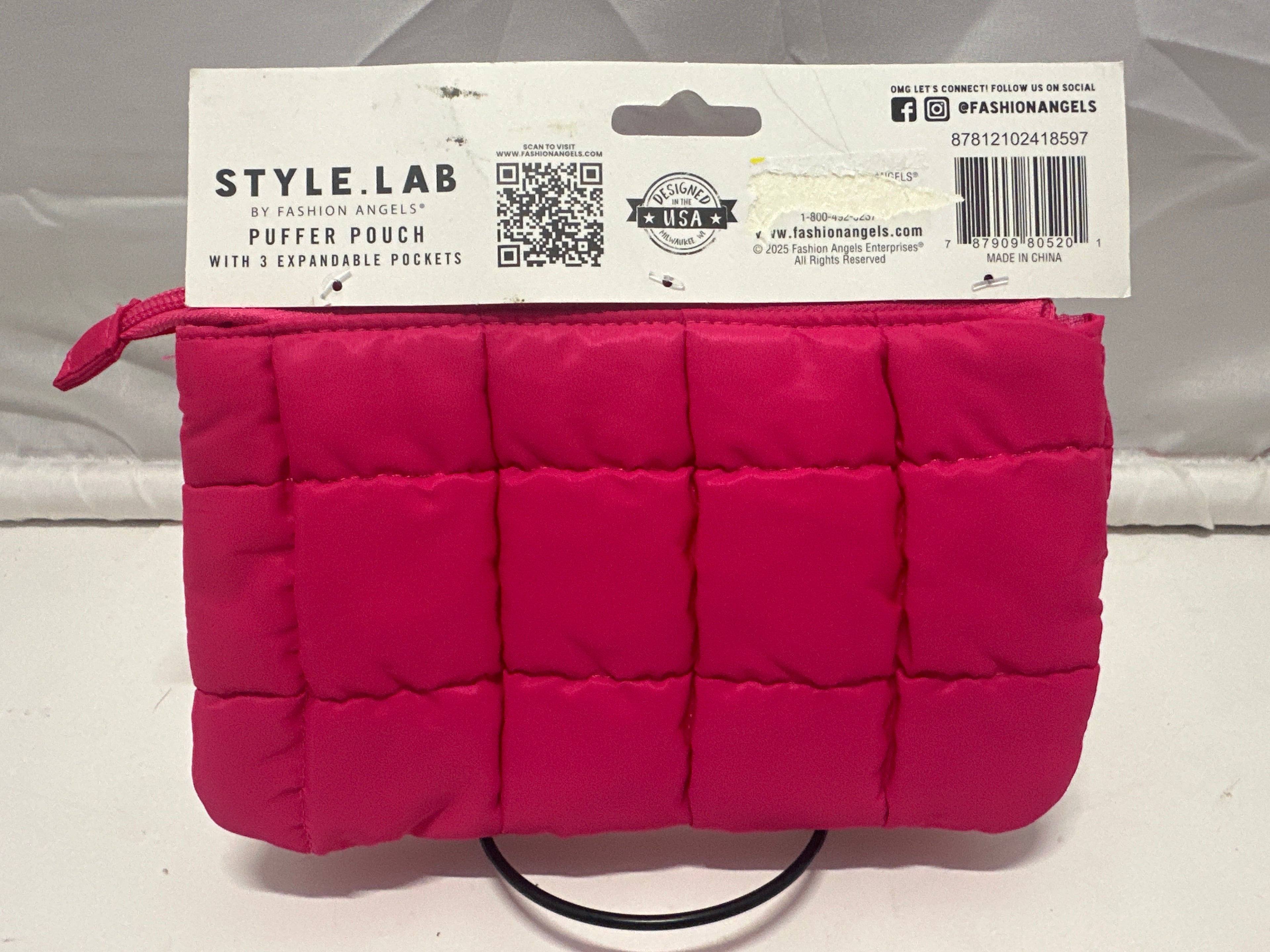 Style Lab By Fashion Angels Hot Pink Puffer Pouch 3 Expandable Pockets Coil Wristlet