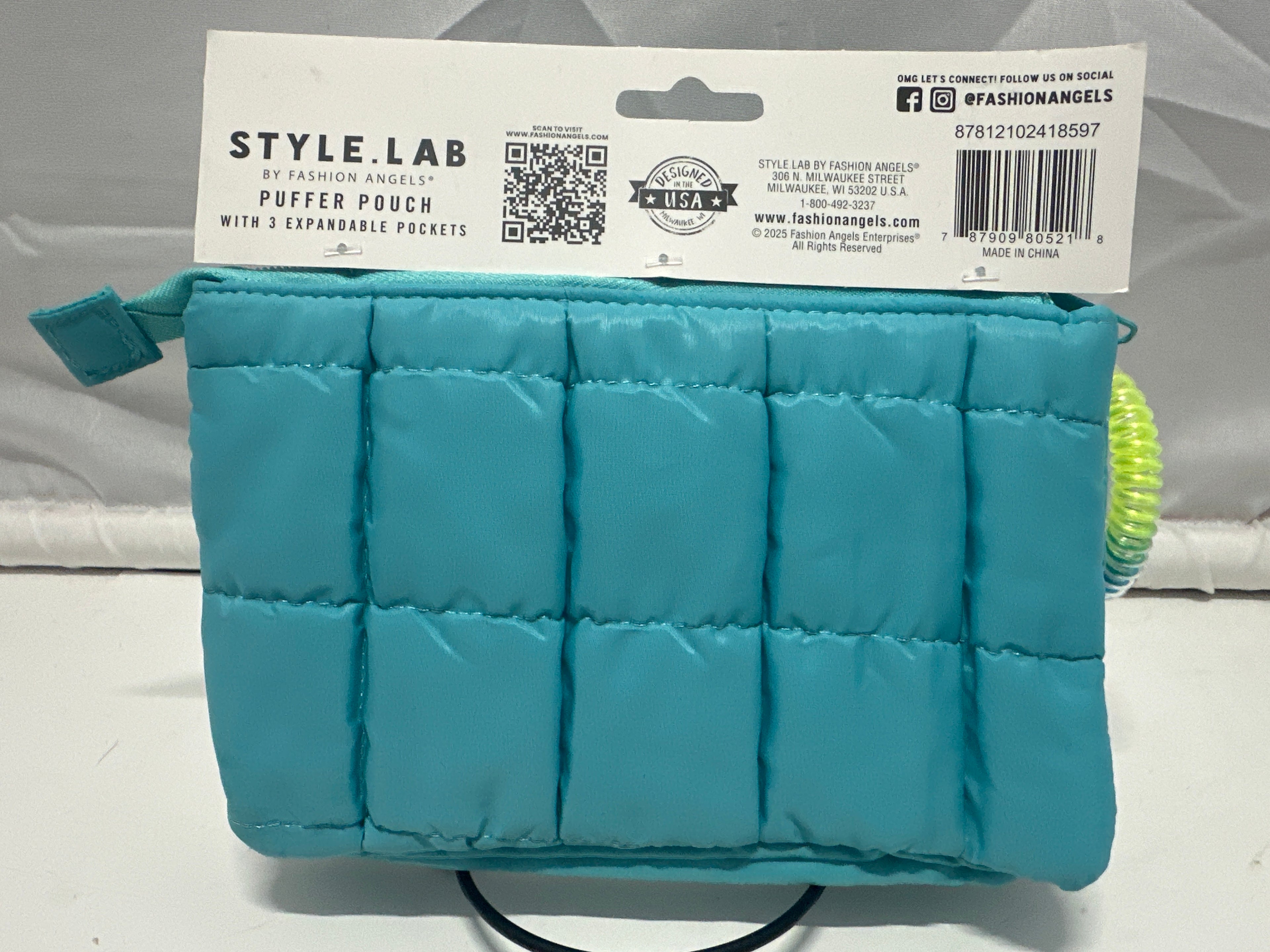 Style Lab By Fashion Angels Aqua Puffer Pouch 3 Expandable Pockets Wrist Coil