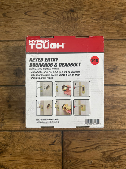 Hyper Tough Keyed Entry Tulip Style Doorknob and Deadbolt Combo pack, Polished Brass Finish