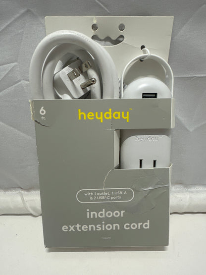 heyday 6 Ft Indoor Extension Cord With USB A And 2 USB C Ports White