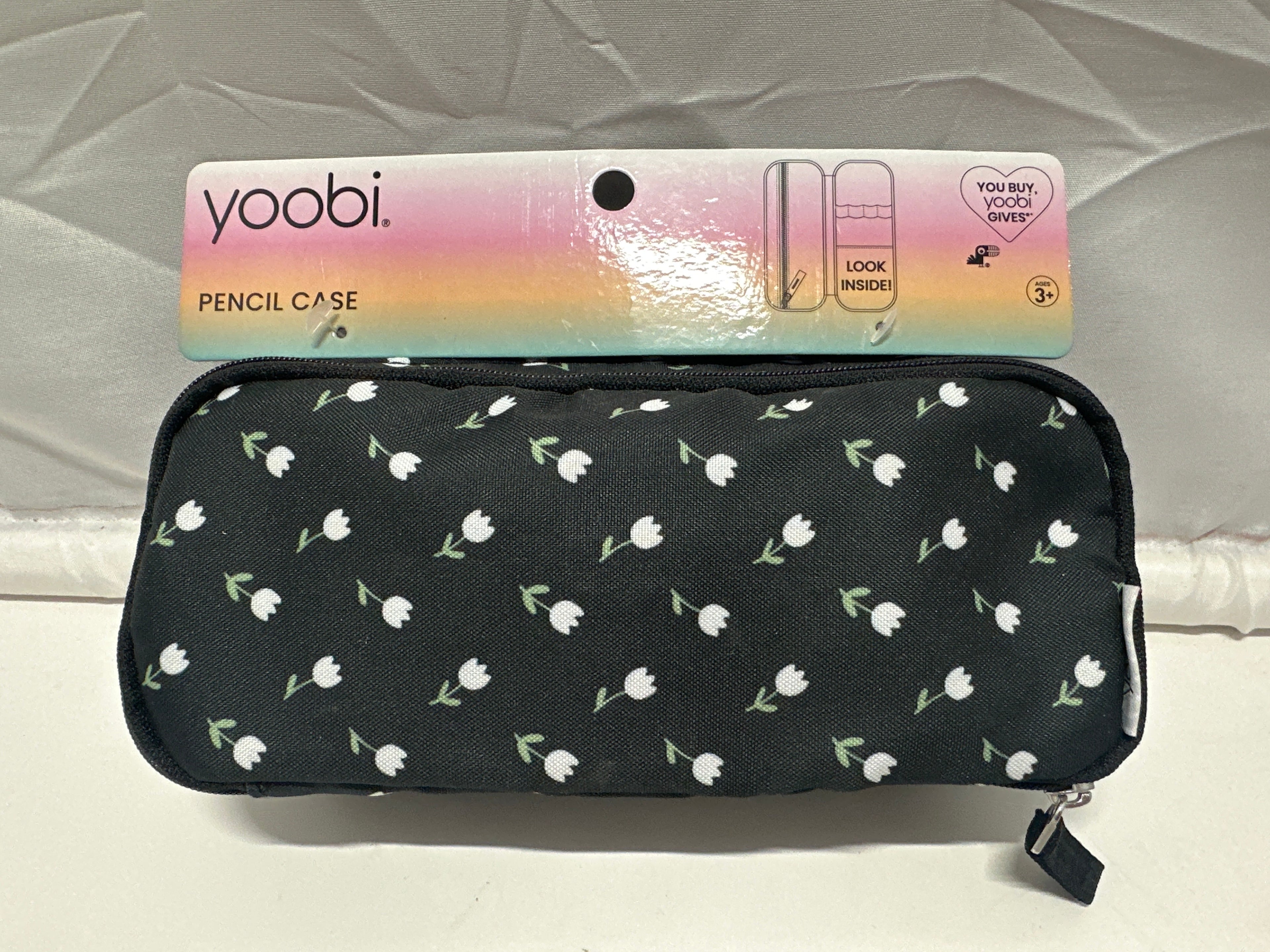 Yoobi Tulip Print Hard Shell Pencil Case Organizer Black White Floral