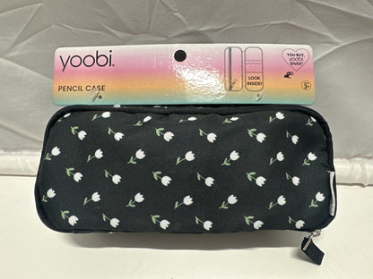 Yoobi Tulip Print Hard Shell Pencil Case Organizer Black White Floral