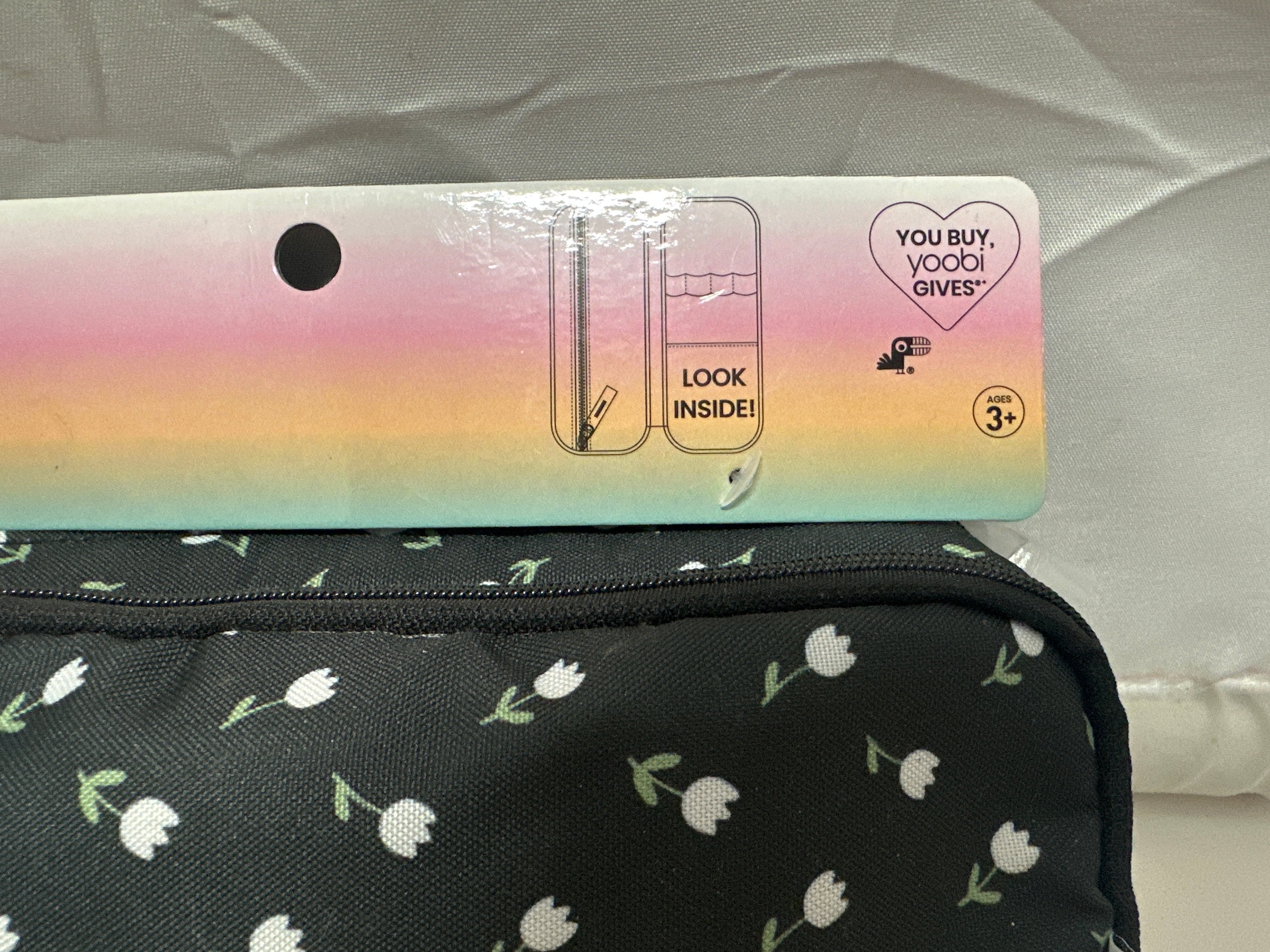 Yoobi Tulip Print Hard Shell Pencil Case Organizer Black White Floral