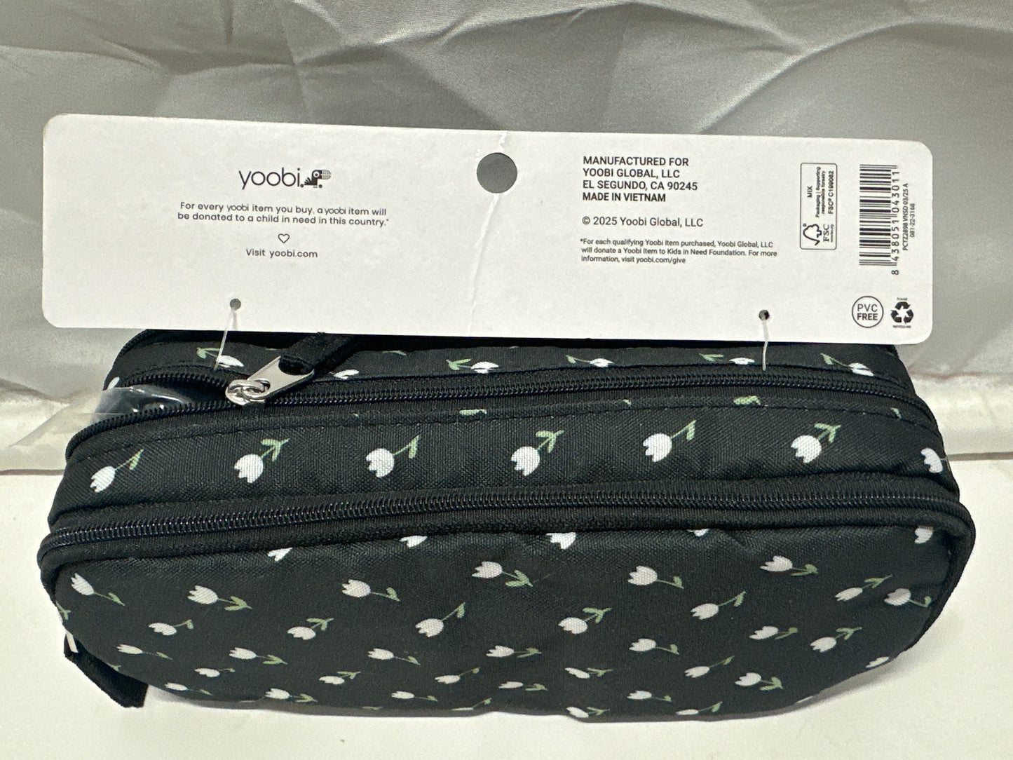 Yoobi Tulip Print Hard Shell Pencil Case Organizer Black White Floral