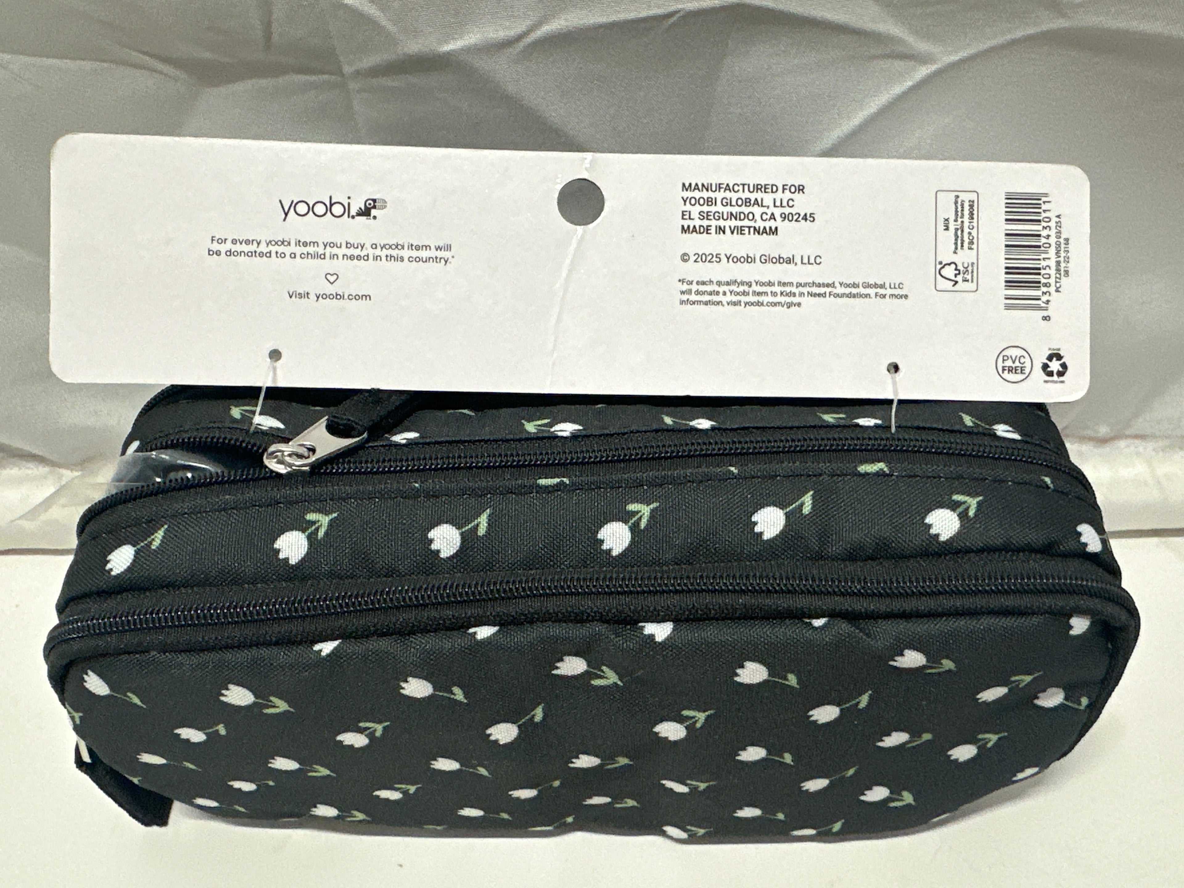 Yoobi Tulip Print Hard Shell Pencil Case Organizer Black White Floral