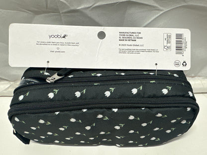 Yoobi Tulip Print Hard Shell Pencil Case Organizer Black White Floral