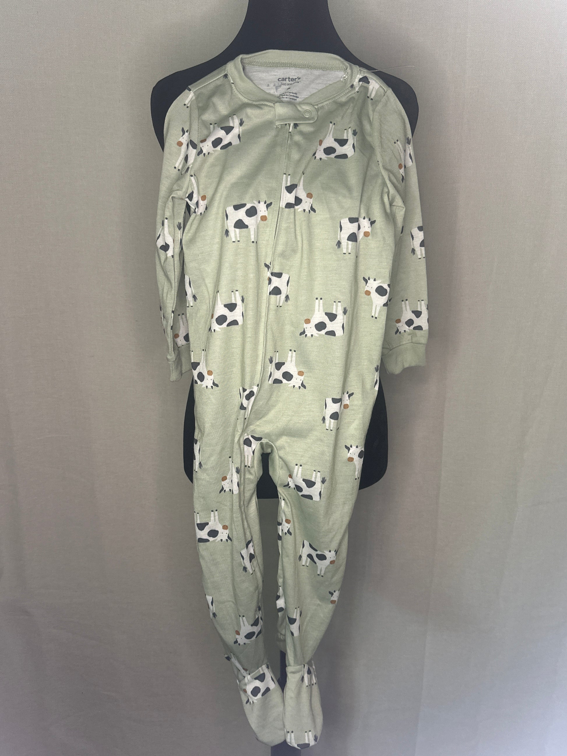 Carter's Toddler Boy's Cow Animal Print Green Fleece Footed Pajama Sleeper, Size 3T