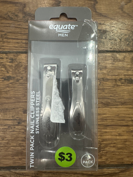 Equate Stainless Steel Twin-Pack Nail Clippers, 2 Pieces