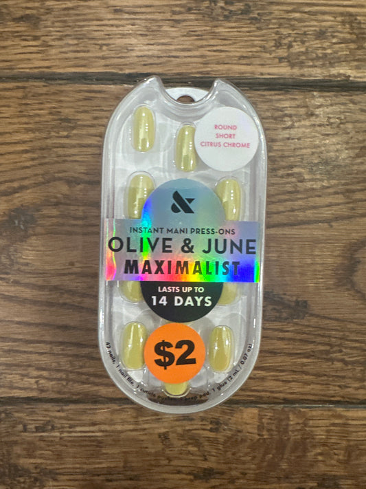 Olive & June Instant Mani Maximalist Short Round Press-On Nails, Citrus Chrome, 42 Pieces