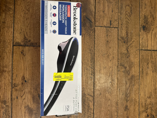 Brookstone Handheld Percussion Body Massager, 4 Vibration Modes, 5 Interchangeable Heads, Black