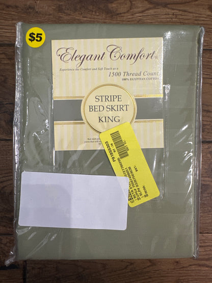 Elegant Comfort® Luxury 1500 Series Wrinkle Resistant Egyptian Weave Quality STRIPE Bed Skirt  Dust Ruffle - Pleated Tailored 14inch Drop, King, SageGreen