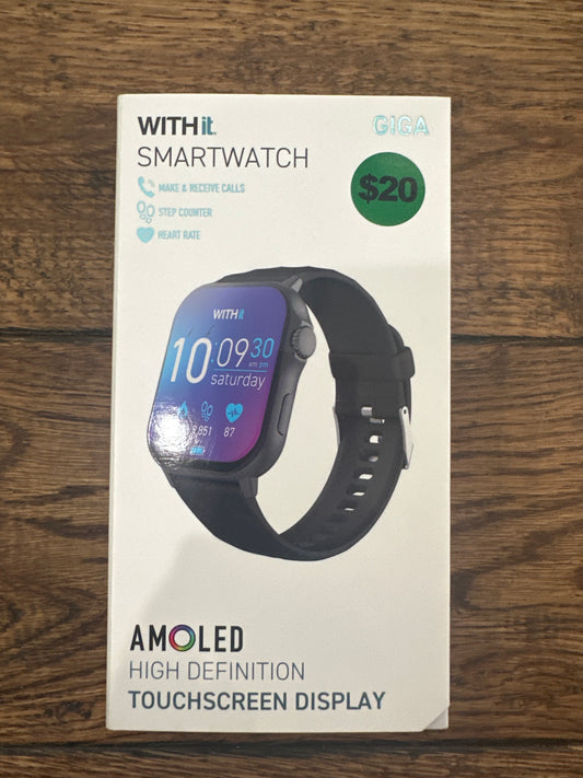 WITHit Giga Smartwatch with AMOLED 2.04" High-Definition Touchscreen Display, Black