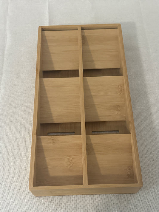 Bamboo Silverware Drawer Organizer with Labels ,Kitchen Utensil Tray Holder Organizer for Flatware, Cutlery,6 Slots
