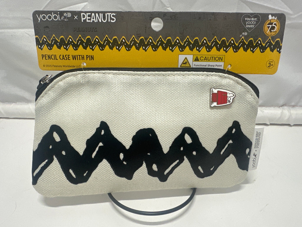Yoobi x Peanuts Snoopy Pencil Case With Pin Canvas Black White Zip Pouch