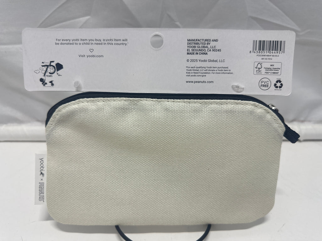 Yoobi x Peanuts Snoopy Pencil Case With Pin Canvas Black White Zip Pouch