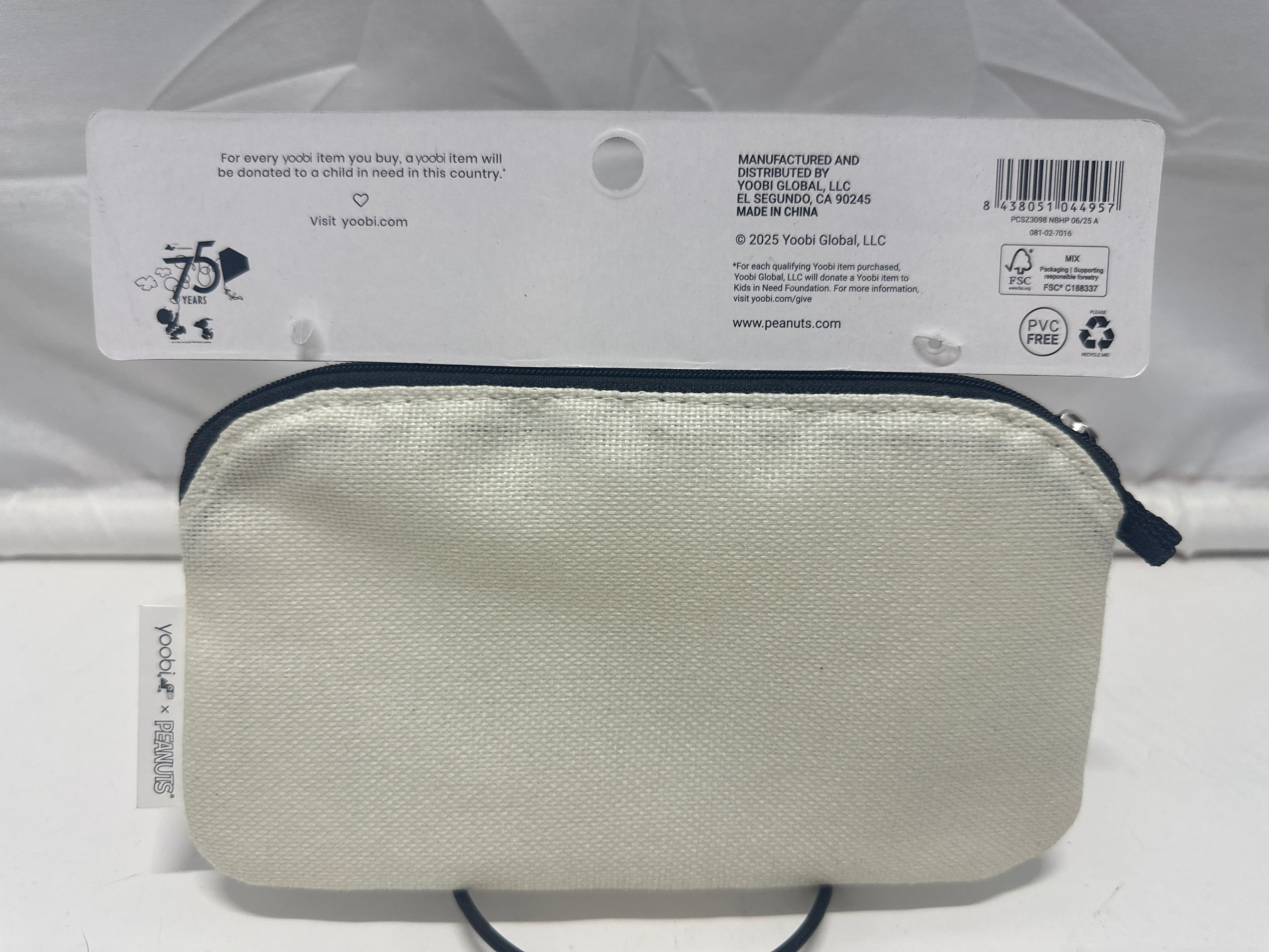 Yoobi x Peanuts Snoopy Pencil Case With Pin Canvas Black White Zip Pouch