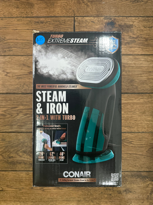 Conair Turbo ExtremeSteam 1875 Watt Handheld Fabric, 2-in-1 Steam and Iron Garment Steamer, One Size, Black/Green GS107