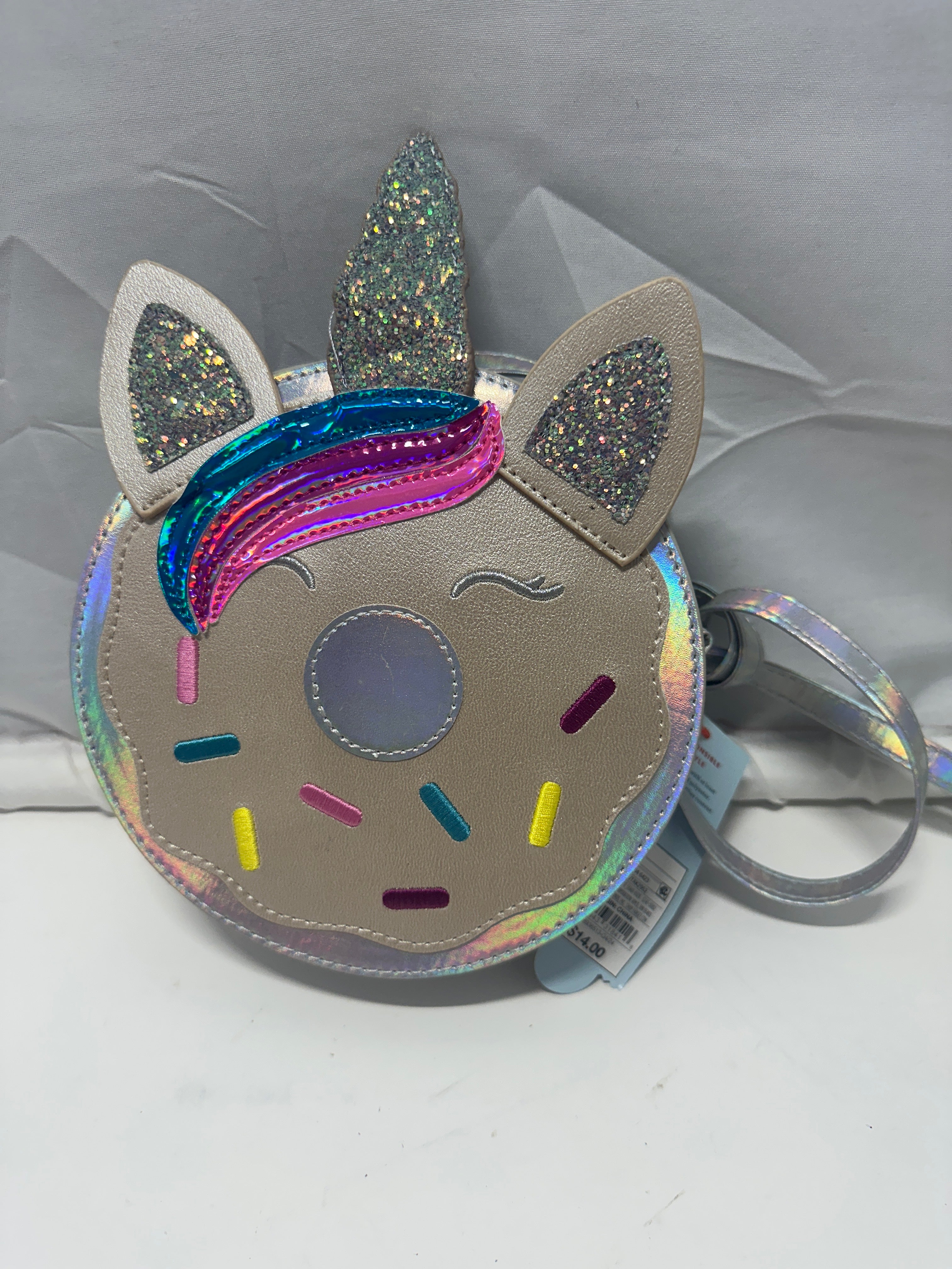 Cat & Jack Unicorn Donut Crossbody Purse Holographic Glitter Kids Bag