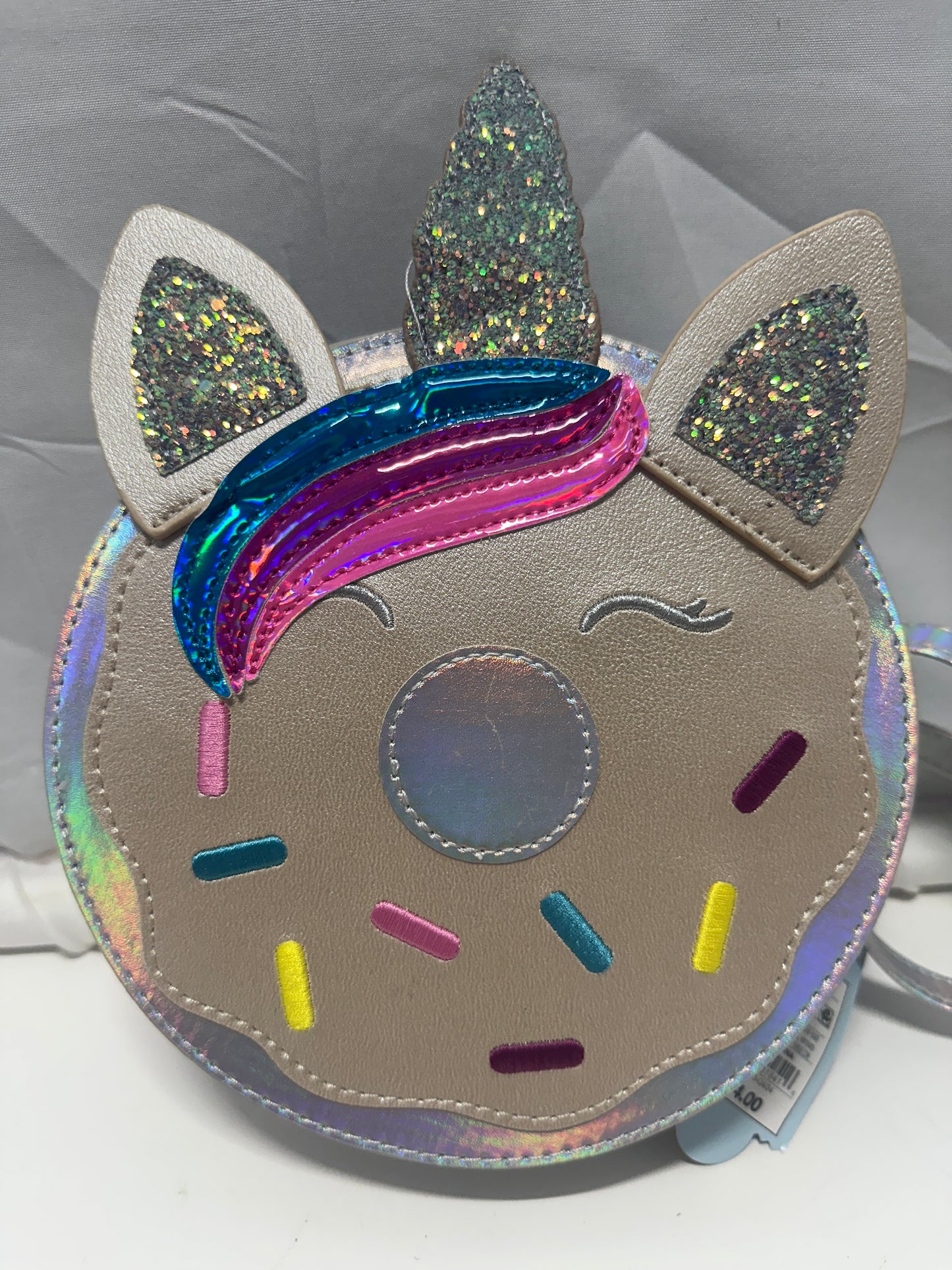 Cat & Jack Unicorn Donut Crossbody Purse Holographic Glitter Kids Bag