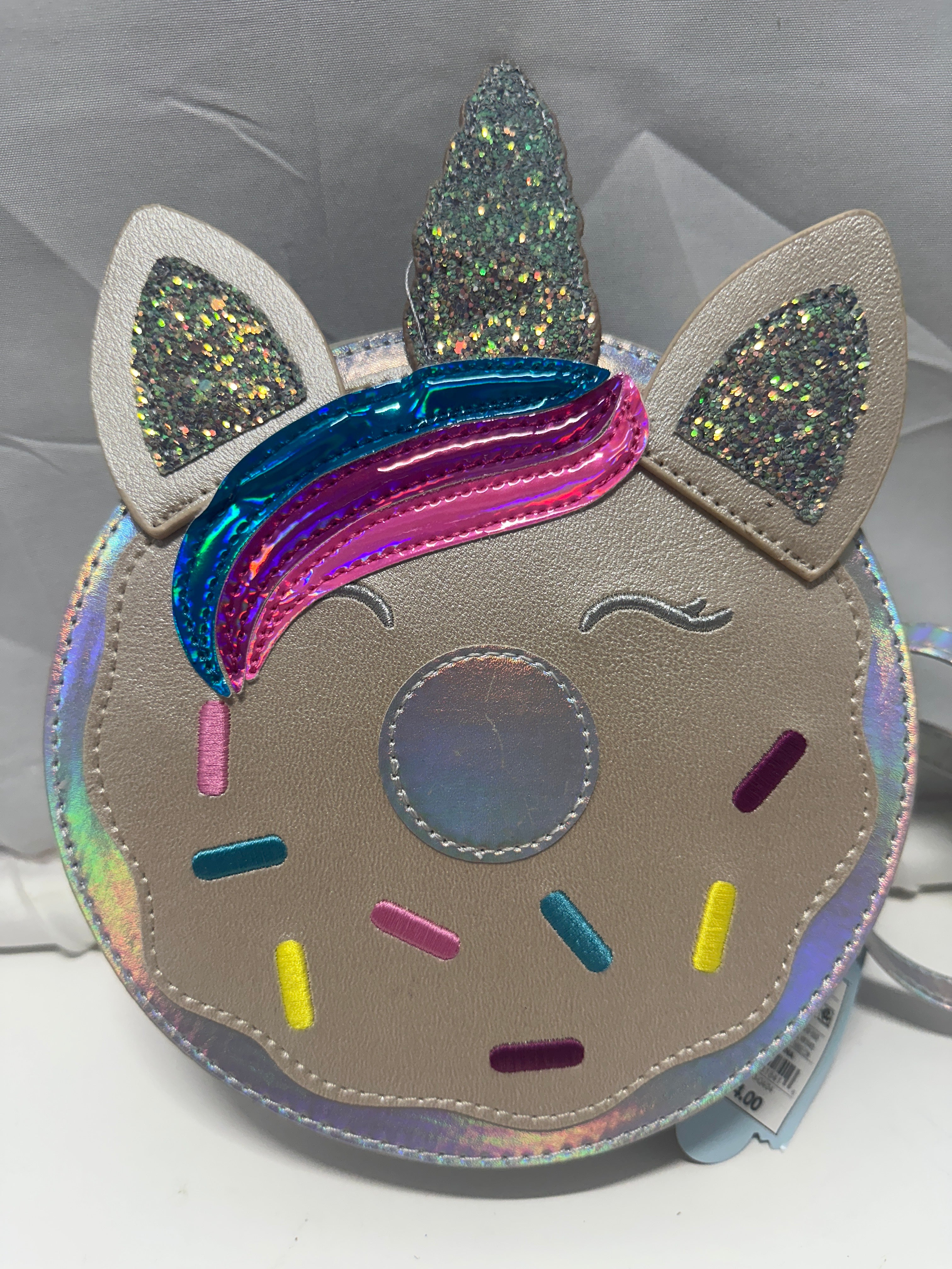 Cat & Jack Unicorn Donut Crossbody Purse Holographic Glitter Kids Bag