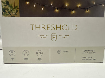 Threshold 100 Count Warm White LED String Lights Indoor Outdoor 20 Ft Black Wire
