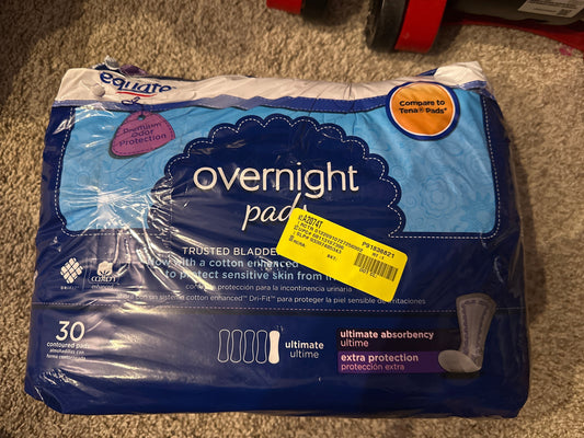 Equate Women's Overnight Incontinence Pads, Ultimate Absorbency (30 Count)
