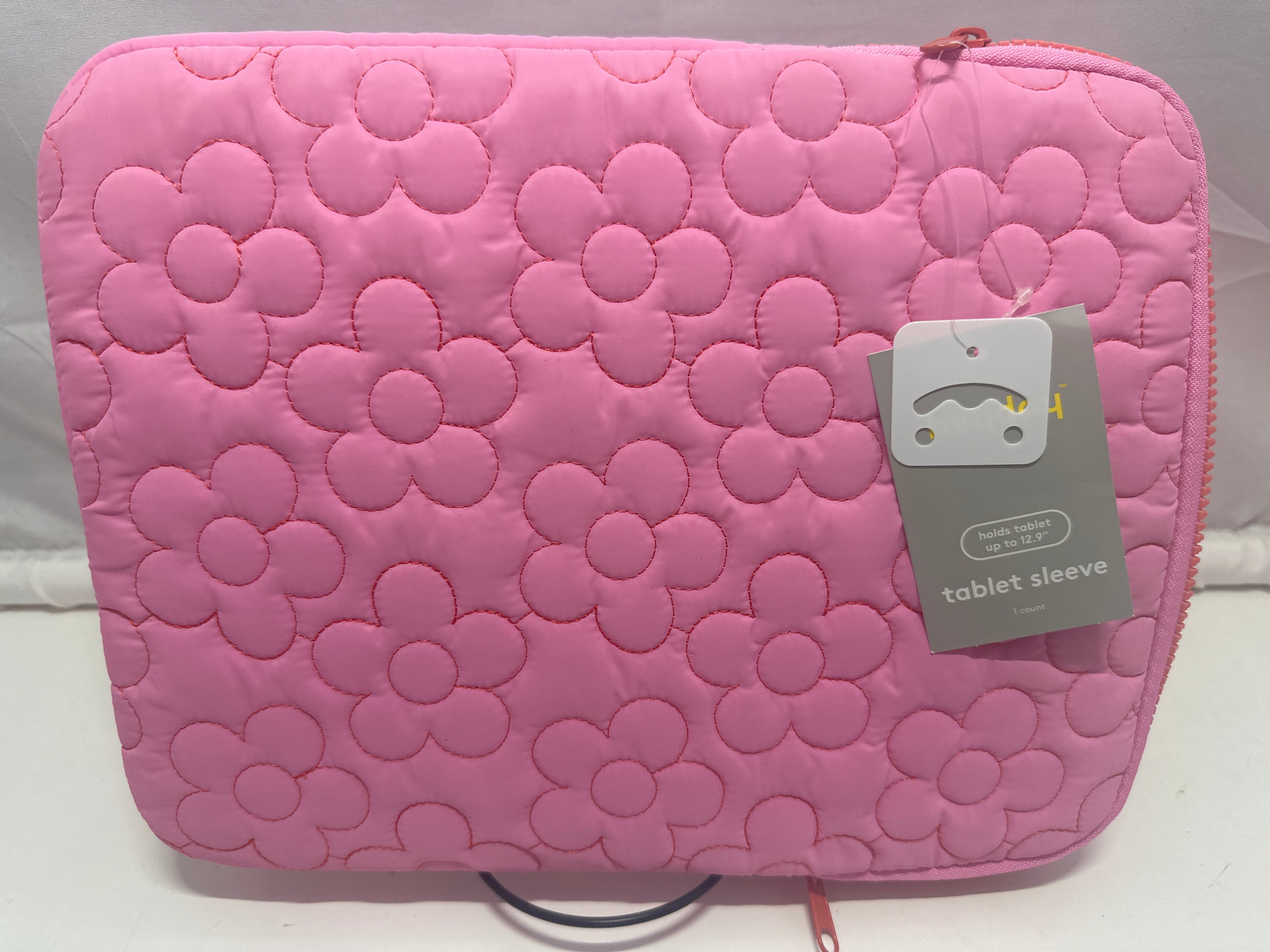 Heyday Pink Floral Quilted Tablet Sleeve Case Fits Tablets Up to 12.9"