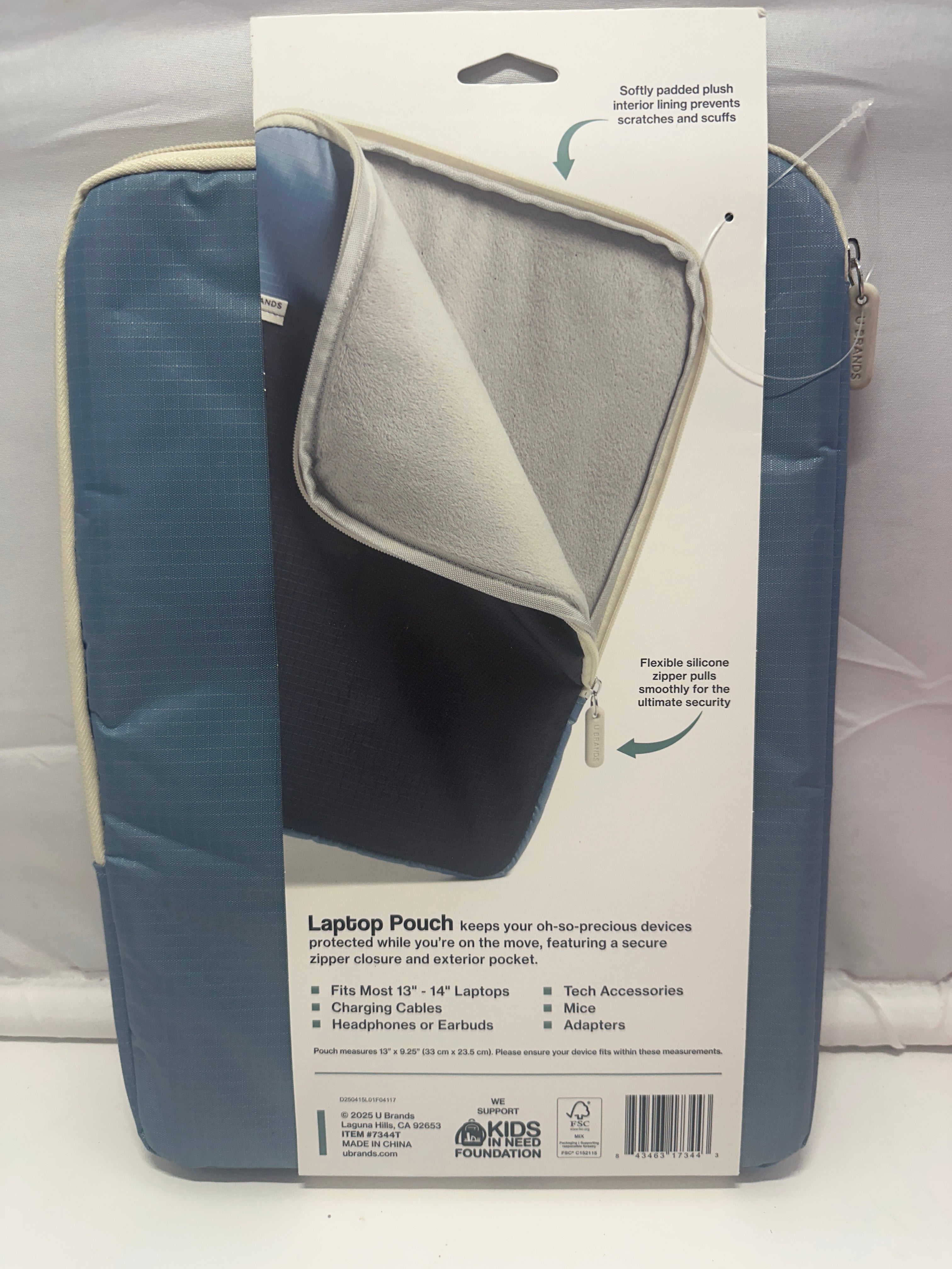 U Brands 13-14 Inch Laptop Sleeve Padded Blue Zipper Carrying Case