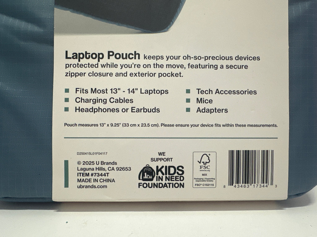 U Brands 13-14 Inch Laptop Sleeve Padded Blue Zipper Carrying Case