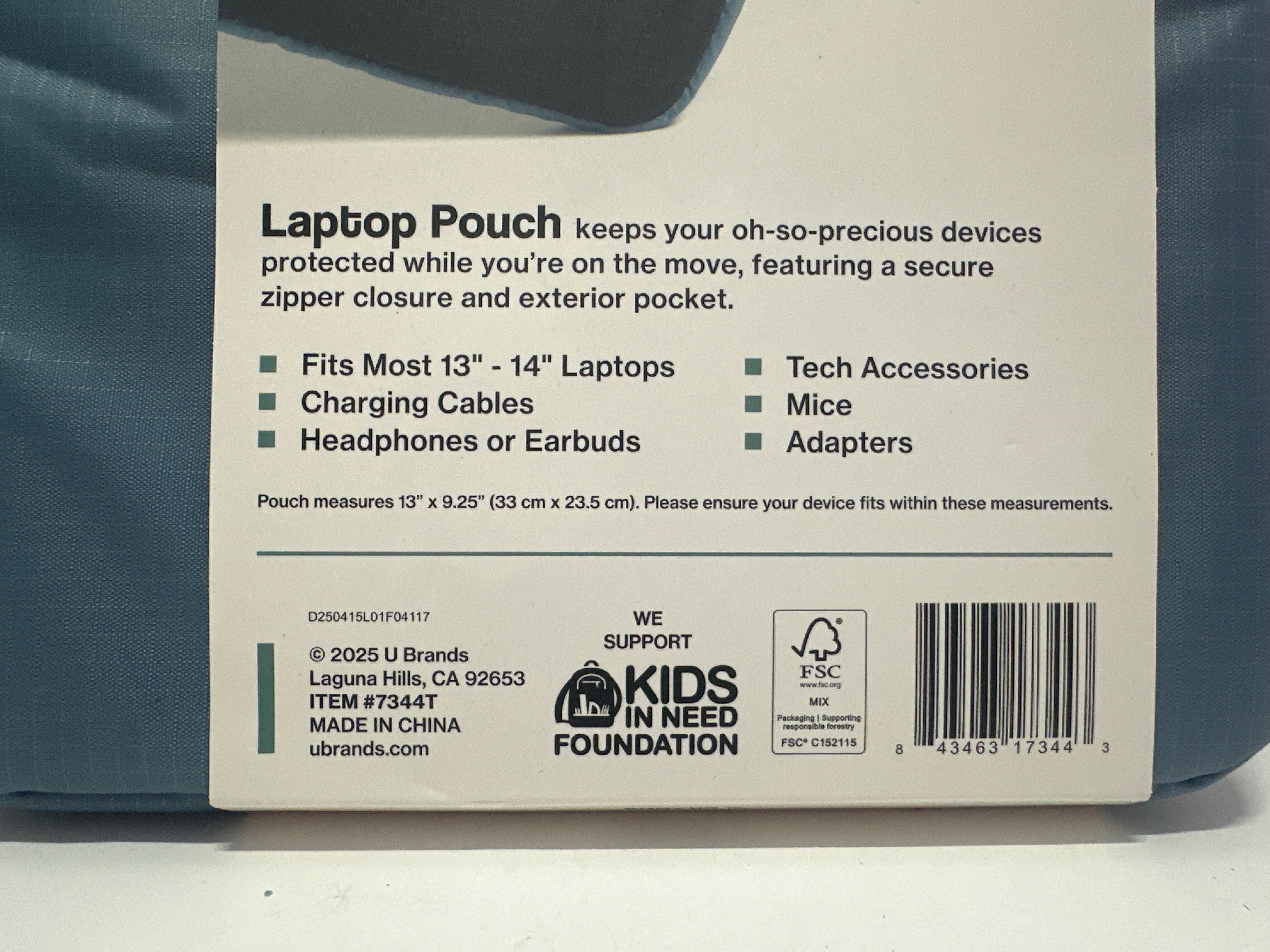 U Brands 13-14 Inch Laptop Sleeve Padded Blue Zipper Carrying Case