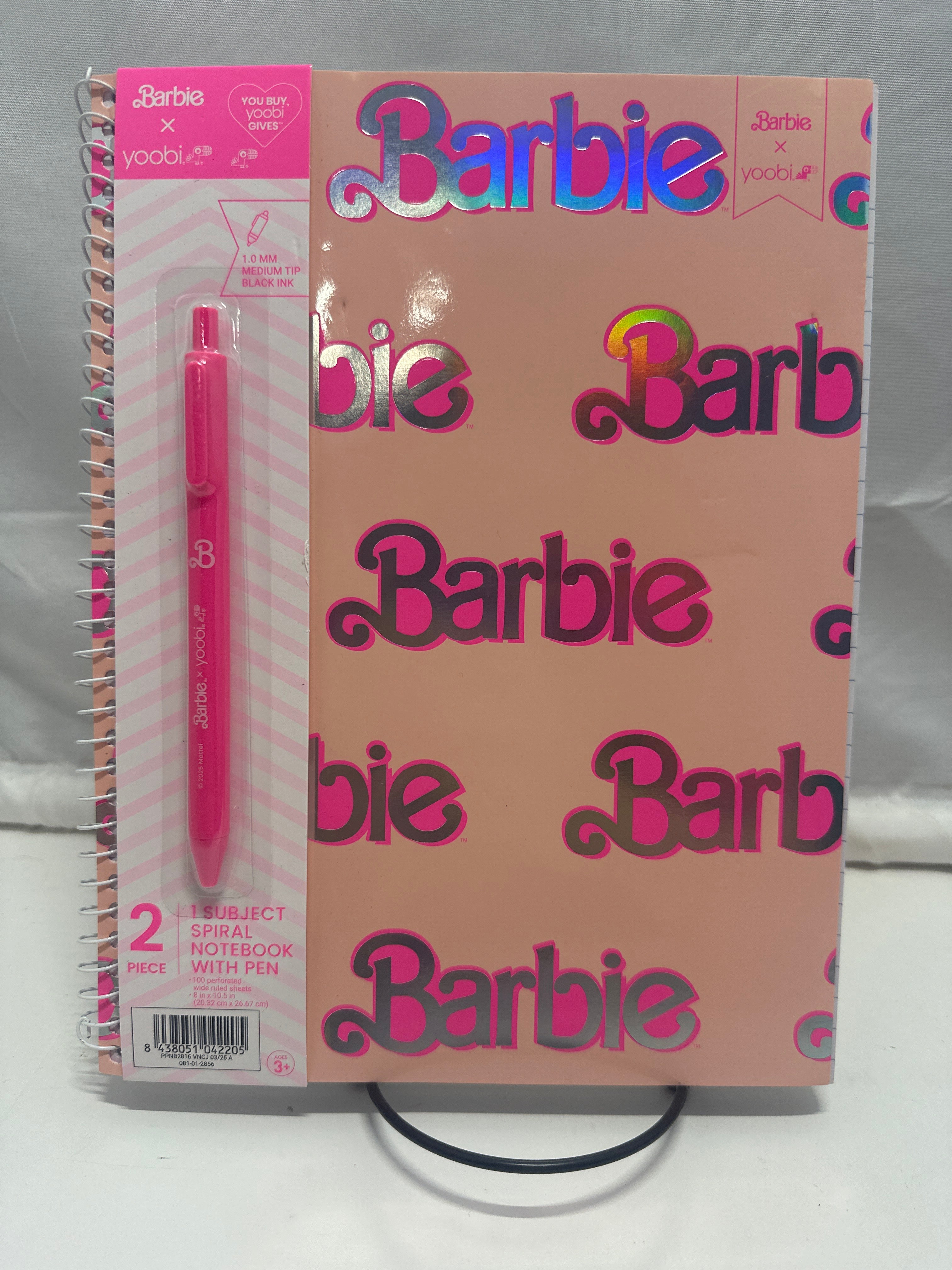 Barbie x Yoobi 1 Subject Spiral Notebook With Pen Wide Ruled 100 Sheets Pink