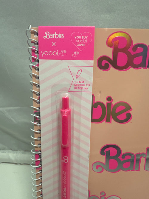 Barbie x Yoobi 1 Subject Spiral Notebook With Pen Wide Ruled 100 Sheets Pink