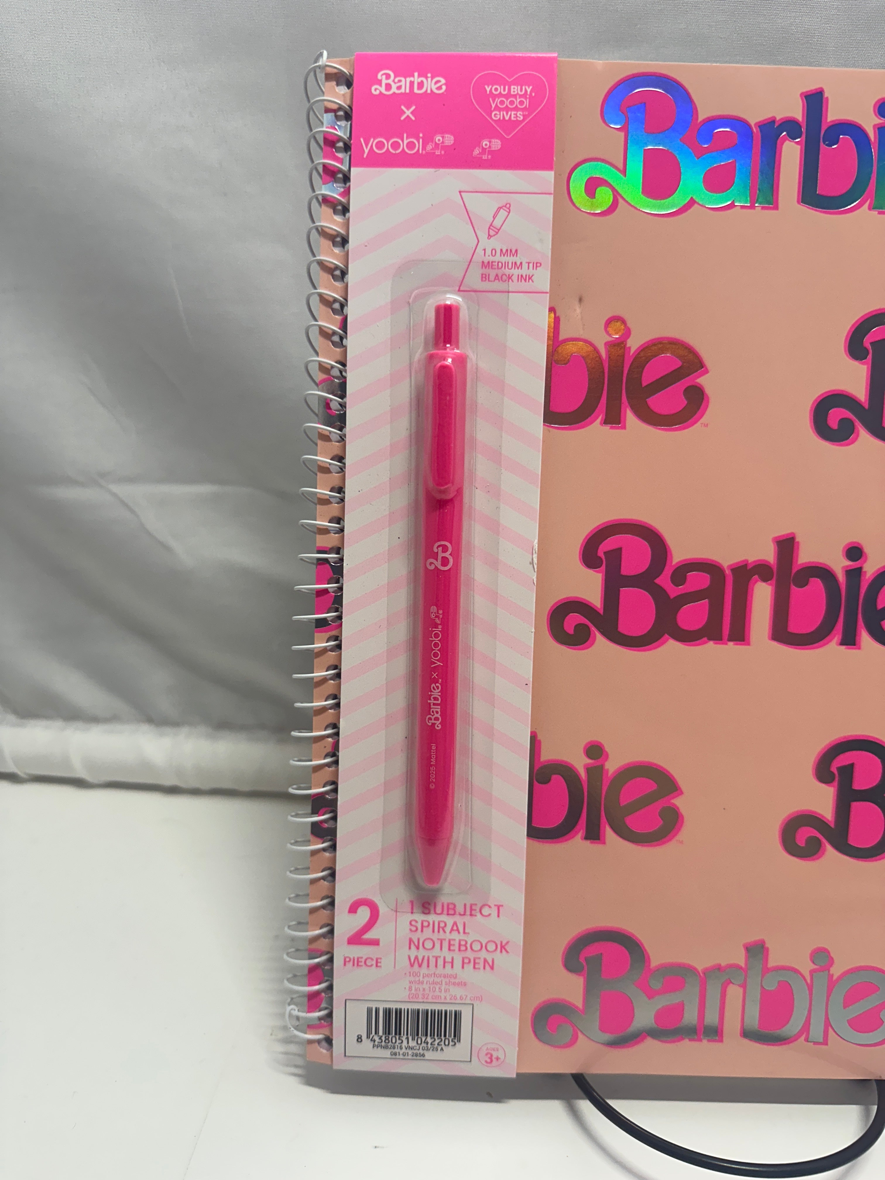 Barbie x Yoobi 1 Subject Spiral Notebook With Pen Wide Ruled 100 Sheets Pink
