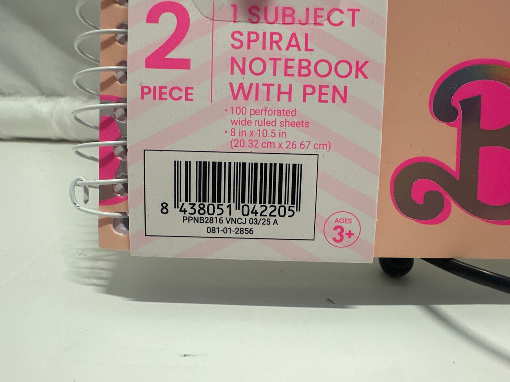 Barbie x Yoobi 1 Subject Spiral Notebook With Pen Wide Ruled 100 Sheets Pink