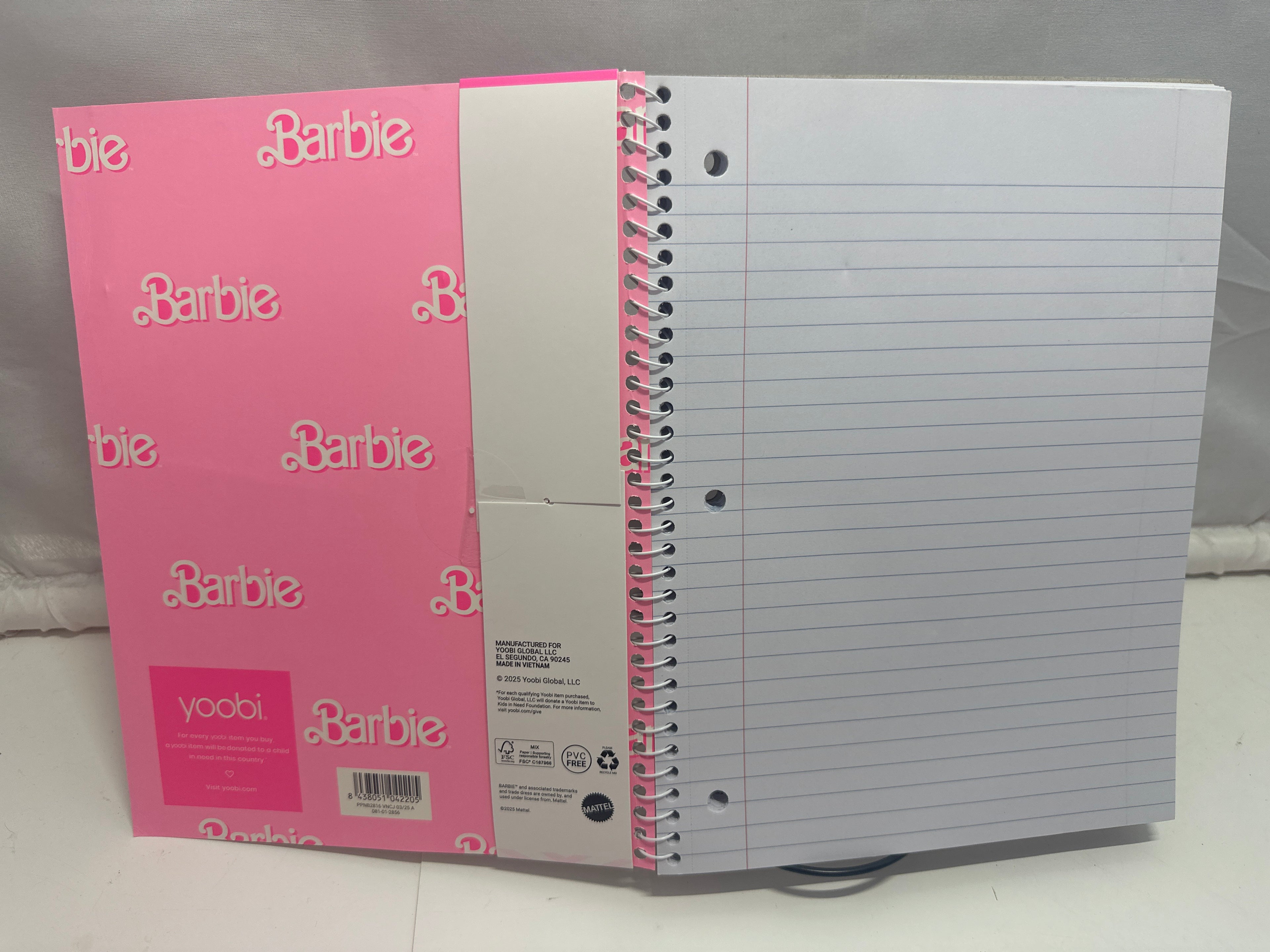 Barbie x Yoobi 1 Subject Spiral Notebook With Pen Wide Ruled 100 Sheets Pink
