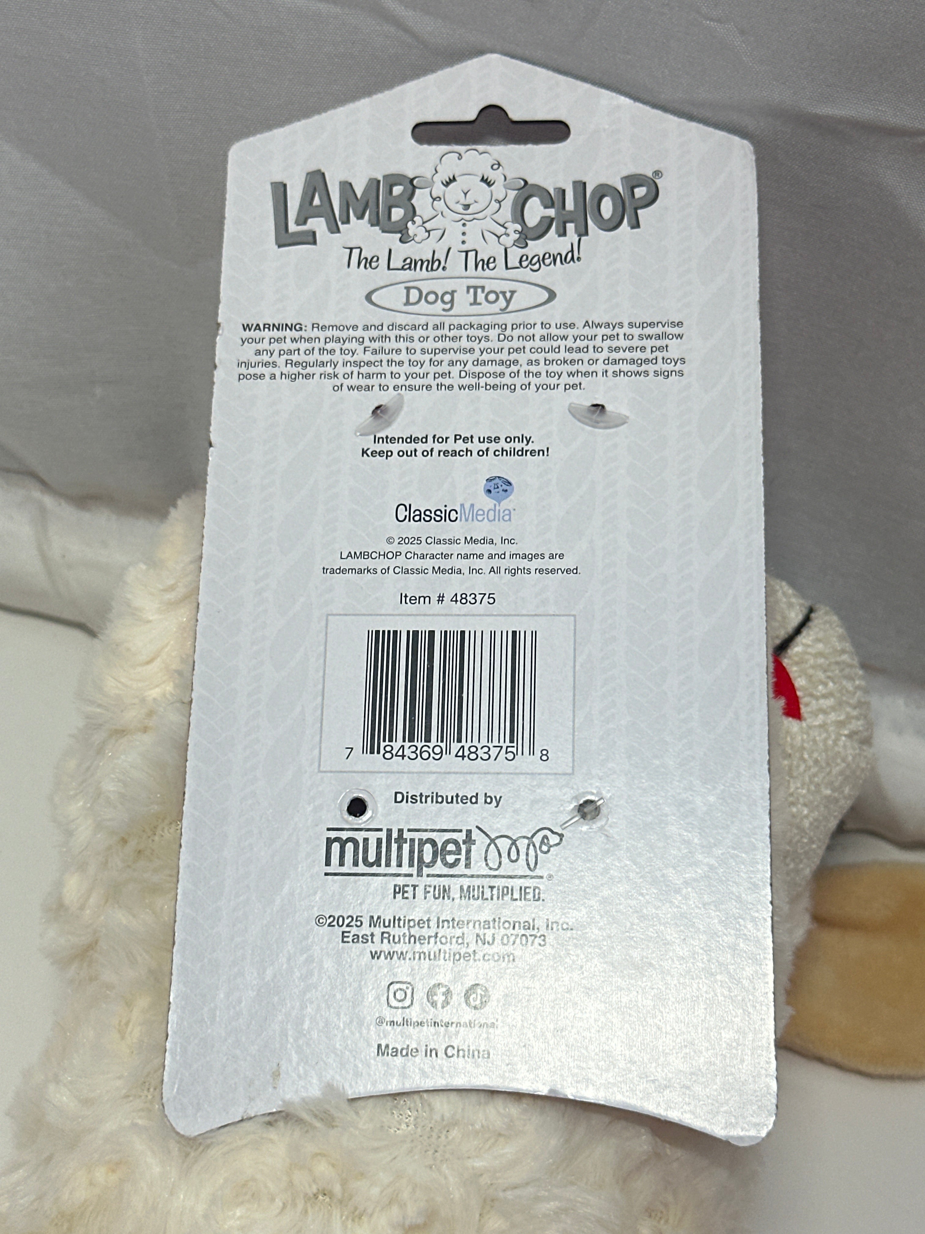 Lamb Chop Plush Dog Toy White Stuffed Squeaky Pet Toy Multipet