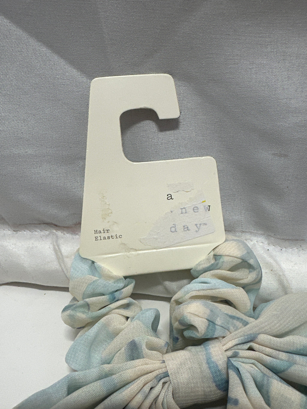 A New Day Blue Floral Chiffon Hair Wrap Scrunchie Bow Scarf Hair Elastic