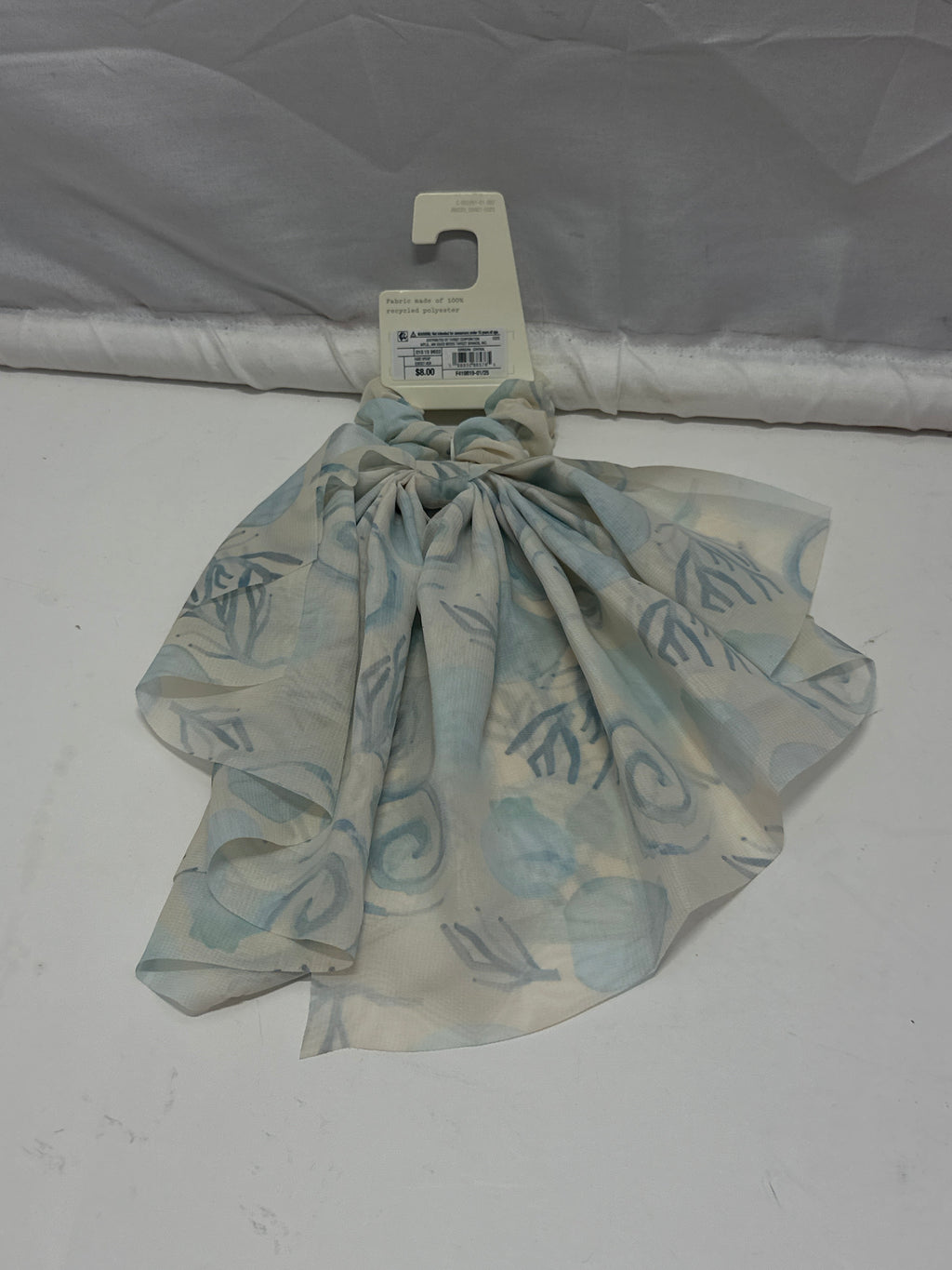 A New Day Blue Floral Chiffon Hair Wrap Scrunchie Bow Scarf Hair Elastic
