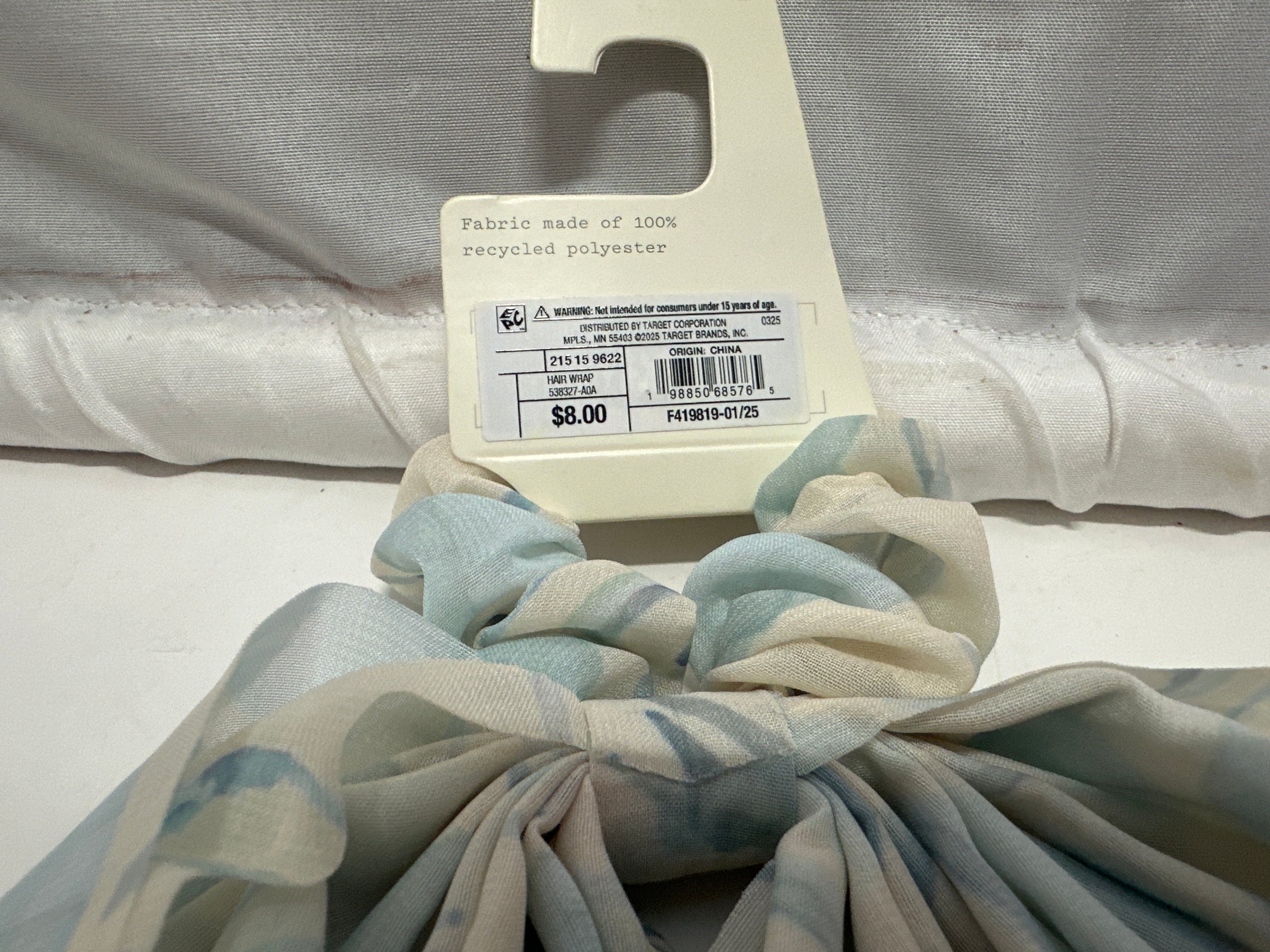 A New Day Blue Floral Chiffon Hair Wrap Scrunchie Bow Scarf Hair Elastic
