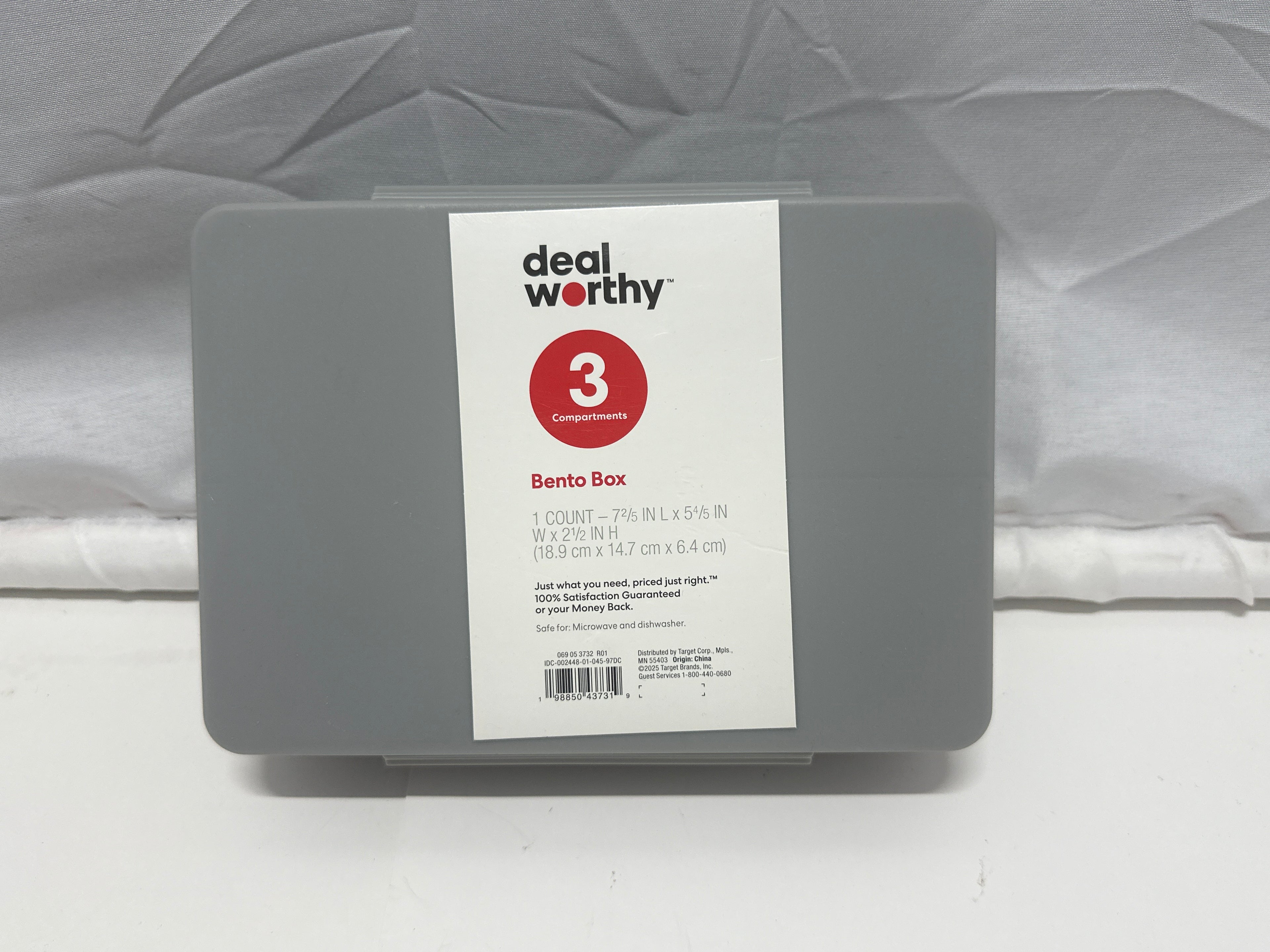 Dealworthy Bento Box 3 Compartment Lunch Box Gray Microwave Dishwasher Safe