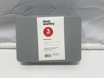 Dealworthy Bento Box 3 Compartment Lunch Box Gray Microwave Dishwasher Safe