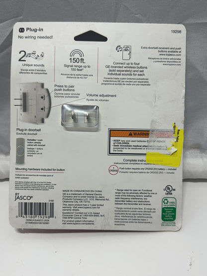 GE Wireless Plug-In Doorbell Kit 19298 White 150 Ft Range 2 Chimes New