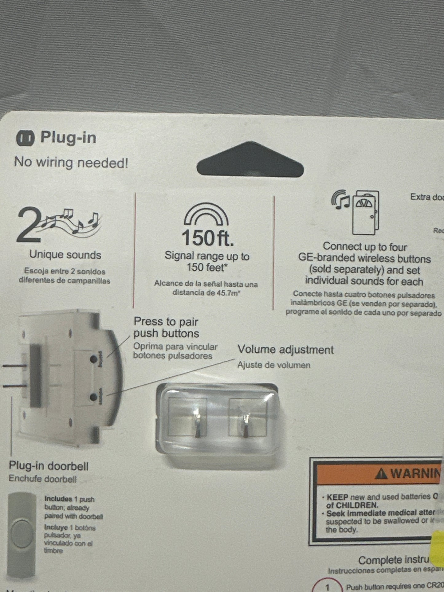 GE Wireless Plug-In Doorbell Kit 19298 White 150 Ft Range 2 Chimes New