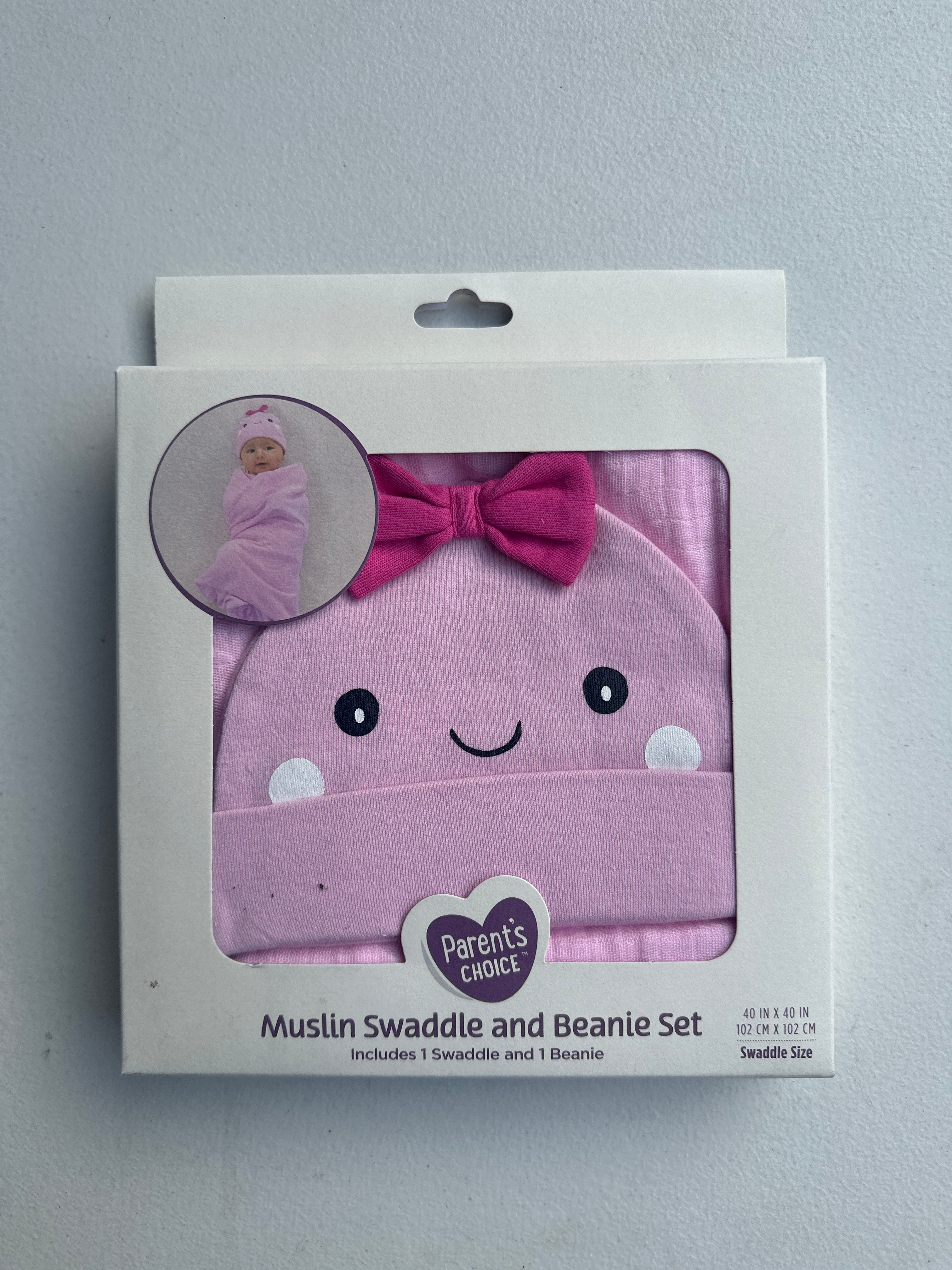 Parent’s Choice Pink Ghost Muslin Swaddle & Beanie Set Pink Ghost