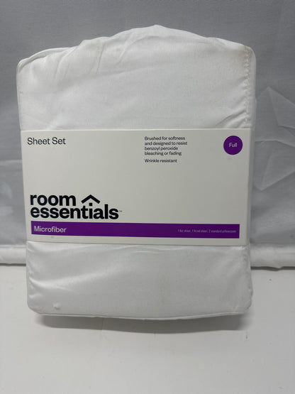 Room Essentials Full White Microfiber Sheet Set Wrinkle Resistant 4 Piece