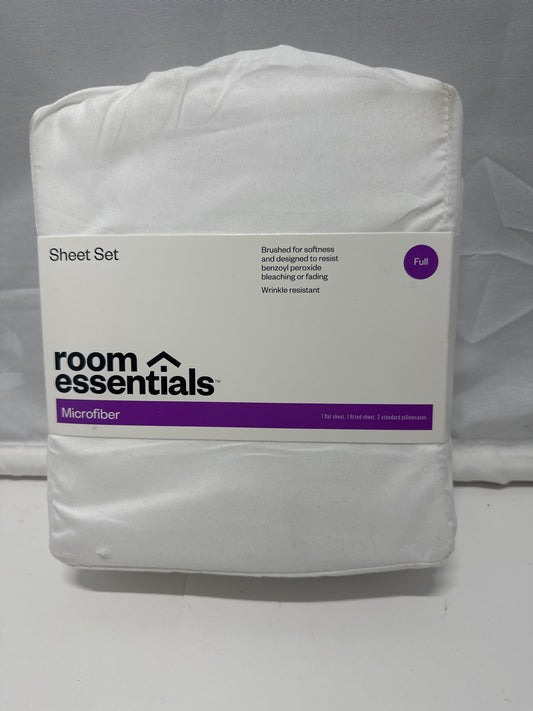 Room Essentials Full White Microfiber Sheet Set Wrinkle Resistant 4 Piece