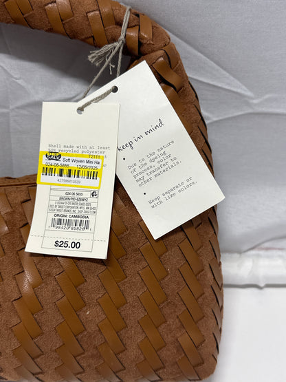 A New Day Brown Woven Mini Hobo Handbag Faux Leather Zip Top NWT
