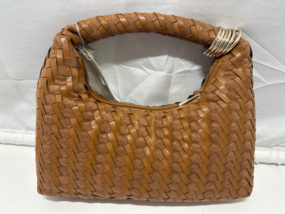 A New Day Brown Woven Mini Hobo Handbag Faux Leather Zip Top NWT